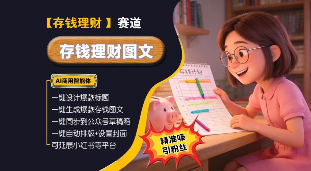 【存钱理财赛道】存钱理财爆款图文高手︱AI商用智能体 | 壹人AI副业网